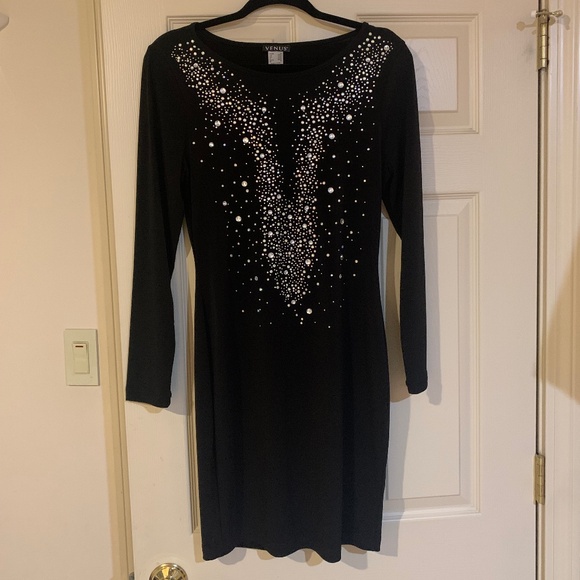 NWOT Venus Black Embellished Knit Dress sz M - Picture 1 of 7